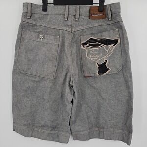 VTG Platinum FUBU Shorts Size 38 Fat Albert Baggy Wide Leg 90s Hiphop Y2K Gray